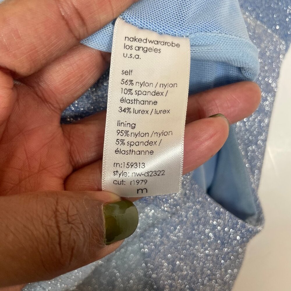 Naked Wardrobe Blue Shimmer Glow For It Swirl Bodycon Maxi Dress Size M - Picture 12 of 14